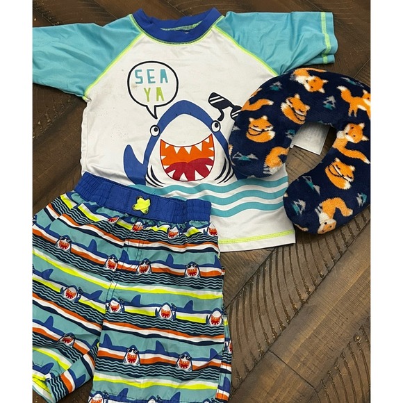 2T  Toddler Boy 2 Piece Top & Bottom‎ Swim Trunk Shorts Set With Travel Pillow - Picture 1 of 13